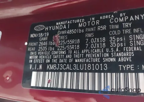 2020 Hyundai Tucson Ultimate из США, поврежденный, VIN KM8J3CAL3LU181013